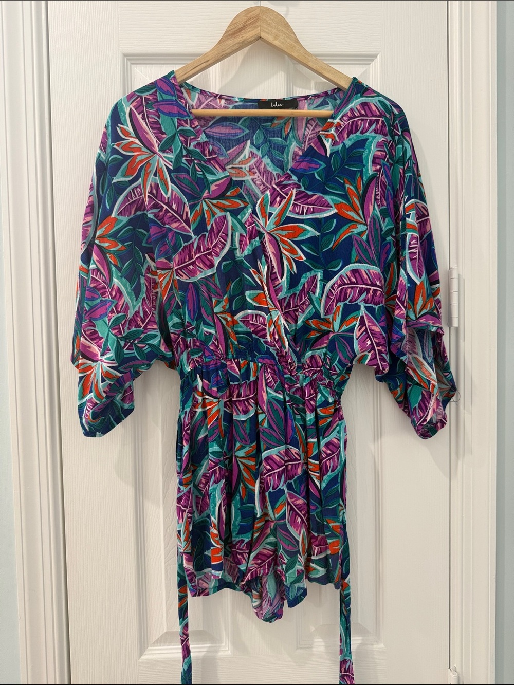 Lulu's Tropical V-Neck Cinched Waist Romper
